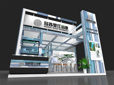 36平米展臺設(shè)計制作：二面開口/現(xiàn)代/木質(zhì)結(jié)構(gòu)/白色，為食品展展商而作（免費使用）