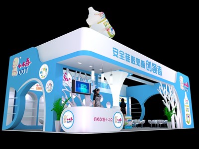 72平米展臺設計制作：三面開口/現(xiàn)代/木質結構/藍色，為嬰幼展展商而作（免費使用）