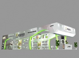 154平米展臺設計制作：三面開口/現代/木質結構/綠色，為食品展展商而作（免費使用）