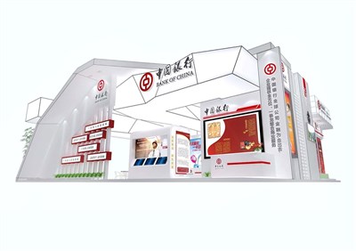 210平米展臺設(shè)計制作：一面開口/現(xiàn)代/木質(zhì)結(jié)構(gòu)/白色，為金融展展商而作（免費使用）
