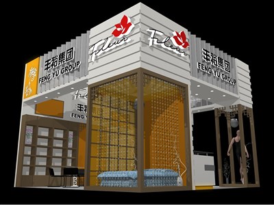 36平米展臺(tái)設(shè)計(jì)制作：三面開口/現(xiàn)代/木質(zhì)結(jié)構(gòu)/彩色，為紡織展展商而作（免費(fèi)使用）