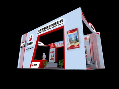 54平米展臺(tái)設(shè)計(jì)制作：四面開口/現(xiàn)代/木質(zhì)結(jié)構(gòu)/白色，為食品展展商而作（免費(fèi)使用）