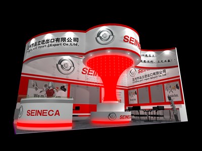 36平米展臺設(shè)計制作：二面開口/現(xiàn)代/木質(zhì)結(jié)構(gòu)/紅色，為汽配展展商而作（免費使用）