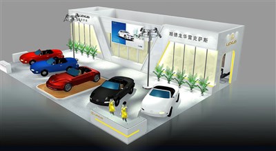 227.5平米展臺設(shè)計制作：三面開口/現(xiàn)代/木質(zhì)結(jié)構(gòu)/白色，為汽車展展商而作（免費使用）