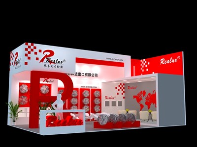 54平米展臺(tái)設(shè)計(jì)制作：二面開口/現(xiàn)代/木質(zhì)結(jié)構(gòu)/紅色，為汽配展展商而作（免費(fèi)使用）