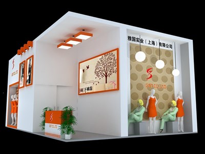 54平米展臺設(shè)計(jì)制作：二面開口/現(xiàn)代/木質(zhì)結(jié)構(gòu)/白色，為服裝展展商而作（免費(fèi)使用）