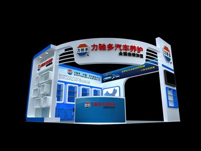 36平米展臺設(shè)計制作：三面開口/現(xiàn)代/木質(zhì)結(jié)構(gòu)/藍(lán)色，為汽配展展商而作（免費使用）