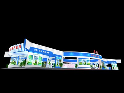 616平米展臺設(shè)計制作：四面開口/前衛(wèi)/木質(zhì)結(jié)構(gòu)/藍(lán)色，為成就招商展展商而作（免費使用）