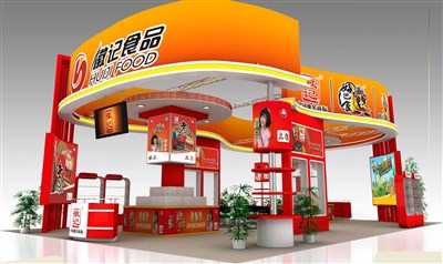 150平米展臺設計制作：四面開口/現代/木質結構/紅色，為食品展展商而作（免費使用）