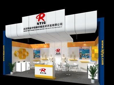 18平米展臺(tái)設(shè)計(jì)制作：一面開口/現(xiàn)代/木質(zhì)結(jié)構(gòu)/彩色，為紡織展展商而作（免費(fèi)使用）