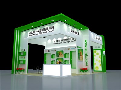 54平米展臺(tái)設(shè)計(jì)制作：四面開口/現(xiàn)代/木質(zhì)結(jié)構(gòu)/綠色，為汽配展展商而作（免費(fèi)使用）