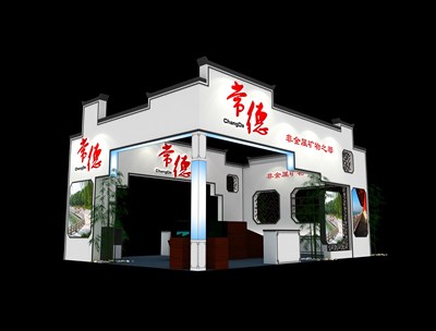 54平米展臺(tái)設(shè)計(jì)制作：三面開口/中式/木質(zhì)結(jié)構(gòu)/白色，為成就招商展展商而作（免費(fèi)使用）