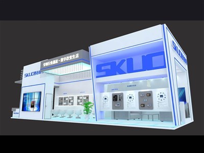 90平米展臺設(shè)計制作：二面開口/現(xiàn)代/木質(zhì)結(jié)構(gòu)/白色，為安防展展商而作（免費使用）