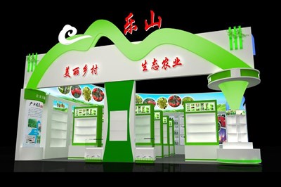 210平米展臺(tái)設(shè)計(jì)制作：一面開口/現(xiàn)代/木質(zhì)結(jié)構(gòu)/綠色，為農(nóng)交會(huì)展商而作（免費(fèi)使用）