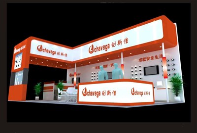 72平米展臺設(shè)計制作：三面開口/現(xiàn)代/木質(zhì)結(jié)構(gòu)/橙色，為安防展展商而作（免費(fèi)使用）