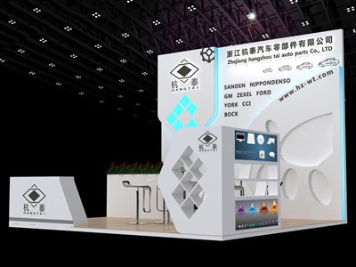 36平米展臺設(shè)計制作：三面開口/前衛(wèi)/木質(zhì)結(jié)構(gòu)/白色，為汽配展展商而作（免費使用）