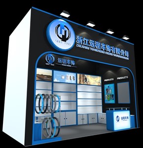 18平米展臺設計制作：一面開口/現(xiàn)代/木質(zhì)結構/藍色，為汽配展展商而作（免費使用）