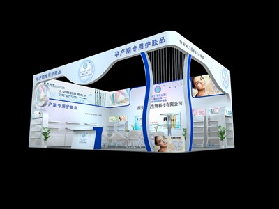 54平米展臺設(shè)計制作：二面開口/現(xiàn)代/木質(zhì)結(jié)構(gòu)/白色，為美博會展商而作（免費使用）