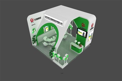 36平米展臺設(shè)計(jì)制作：三面開口/現(xiàn)代/木質(zhì)結(jié)構(gòu)/綠色，為汽配展展商而作（免費(fèi)使用）