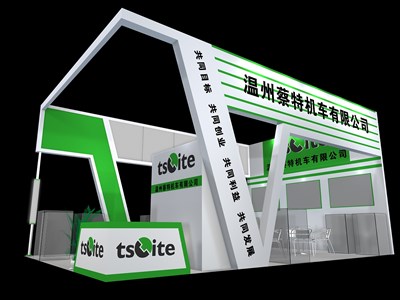 54平米展臺設(shè)計制作：三面開口/現(xiàn)代/木質(zhì)結(jié)構(gòu)/綠色，為汽配展展商而作（免費使用）