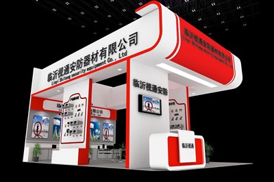 54平米展臺(tái)設(shè)計(jì)制作：三面開口/現(xiàn)代/木質(zhì)結(jié)構(gòu)/紅色，為安防展展商而作（免費(fèi)使用）