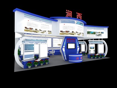 60平米展臺設(shè)計制作：一面開口/現(xiàn)代/木質(zhì)結(jié)構(gòu)/藍(lán)色，為農(nóng)交會展商而作（免費使用）
