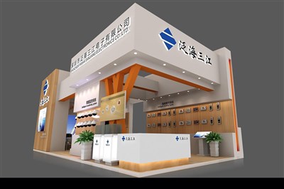 72平米展臺(tái)設(shè)計(jì)制作：三面開(kāi)口/現(xiàn)代/木質(zhì)結(jié)構(gòu)/米色，為安防展展商而作（免費(fèi)使用）