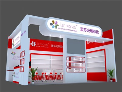 33平米展臺設(shè)計制作：二面開口/現(xiàn)代/木質(zhì)結(jié)構(gòu)/白色，為美博會展商而作（免費使用）