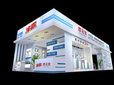 90平米展臺設(shè)計制作：四面開口/現(xiàn)代/木質(zhì)結(jié)構(gòu)/白色，為美博會展商而作（免費使用）