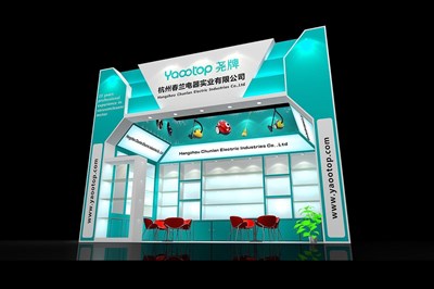 18平米展臺(tái)設(shè)計(jì)制作：一面開(kāi)口/現(xiàn)代/木質(zhì)結(jié)構(gòu)/綠色，為家電展展商而作（免費(fèi)使用）