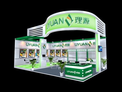 54平米展臺設計制作：二面開口/現(xiàn)代/木質結構/綠色，為食品展展商而作（免費使用）