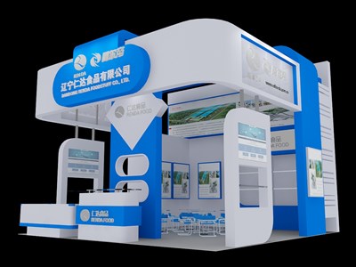 36平米展臺(tái)設(shè)計(jì)制作：三面開口/現(xiàn)代/木質(zhì)結(jié)構(gòu)/白色，為食品展展商而作（免費(fèi)使用）