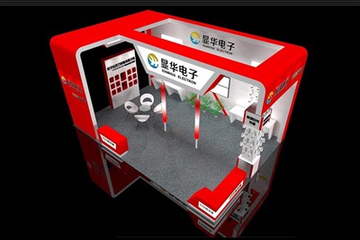 54平米展臺(tái)設(shè)計(jì)制作：三面開口/現(xiàn)代/木質(zhì)結(jié)構(gòu)/紅色，為安防展展商而作（免費(fèi)使用）