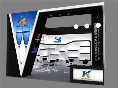 36平米展臺設(shè)計(jì)制作：一面開口/現(xiàn)代/木質(zhì)結(jié)構(gòu)/黑色，為日用品展展商而作（免費(fèi)使用）
