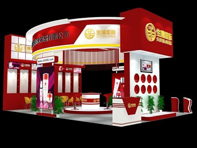 54平米展臺設(shè)計制作：三面開口/現(xiàn)代/木質(zhì)結(jié)構(gòu)/紅色，為美博會展商而作（免費使用）