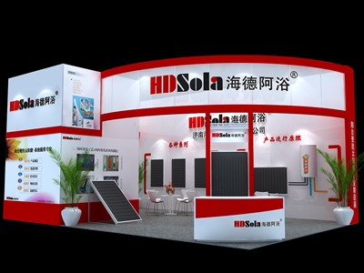 54平米展臺設計制作：三面開口/現(xiàn)代/木質結構/紅色，為安防展展商而作（免費使用）