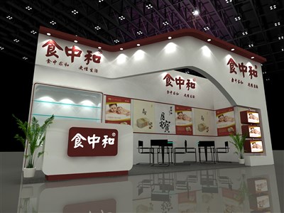 24平米展臺(tái)設(shè)計(jì)制作：二面開口/現(xiàn)代/木質(zhì)結(jié)構(gòu)/咖啡色，為食品展展商而作（免費(fèi)使用）