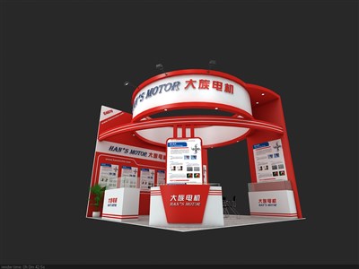 36平米展臺(tái)設(shè)計(jì)制作：三面開口/現(xiàn)代/木質(zhì)結(jié)構(gòu)/紅色，為機(jī)械展展商而作（免費(fèi)使用）
