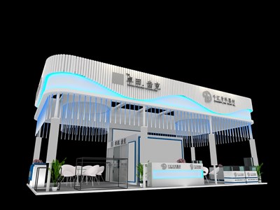 72平米展臺設計制作：四面開口/現代/木質結構/白色，為機械展展商而作（免費使用）