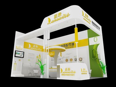 40平米展臺設計制作：二面開口/現(xiàn)代/木質結構/白色，為食品展展商而作（免費使用）