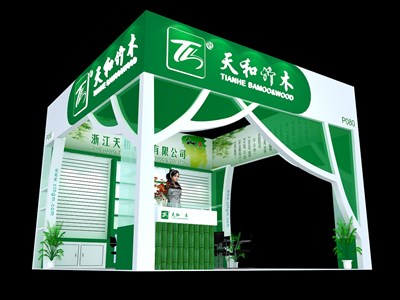36平米展臺(tái)設(shè)計(jì)制作：三面開口/現(xiàn)代/木質(zhì)結(jié)構(gòu)/綠色，為食品展展商而作（免費(fèi)使用）