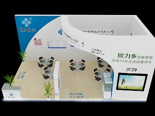 66平米展臺設(shè)計制作：二面開口/現(xiàn)代/木質(zhì)結(jié)構(gòu)/白色，為食品展展商而作（免費使用）