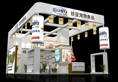 77平米展臺設(shè)計制作：三面開口/現(xiàn)代/木質(zhì)結(jié)構(gòu)/白色，為食品展展商而作（免費使用）