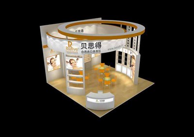 36平米展臺設計制作：四面開口/現代/木質結構/白色，為美博會展商而作（免費使用）