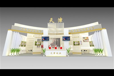 104平米展臺設計制作：一面開口/現代/木質結構/白色，為農交會展商而作（免費使用）