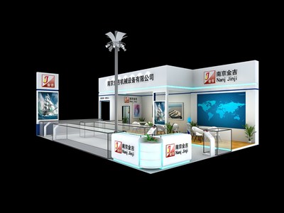 96平米展臺設(shè)計制作：三面開口/現(xiàn)代/木質(zhì)結(jié)構(gòu)/白色，為機械展展商而作（免費使用）