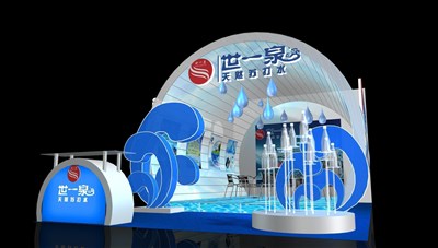 45平米展臺(tái)設(shè)計(jì)制作：二面開(kāi)口/現(xiàn)代/木質(zhì)結(jié)構(gòu)/藍(lán)色，為食品展展商而作（免費(fèi)使用）