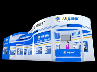 72平米展臺(tái)設(shè)計(jì)制作：二面開口/現(xiàn)代/木質(zhì)結(jié)構(gòu)/藍(lán)色，為機(jī)械展展商而作（免費(fèi)使用）