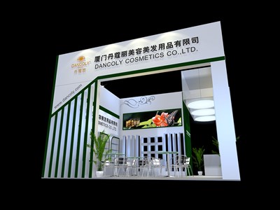 36平米展臺(tái)設(shè)計(jì)制作：三面開(kāi)口/現(xiàn)代/木質(zhì)結(jié)構(gòu)/白色，為美博會(huì)展商而作（免費(fèi)使用）