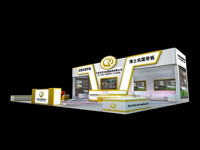 125平米展臺設(shè)計制作：三面開口/現(xiàn)代/木質(zhì)結(jié)構(gòu)/白色，為機械展展商而作（免費使用）